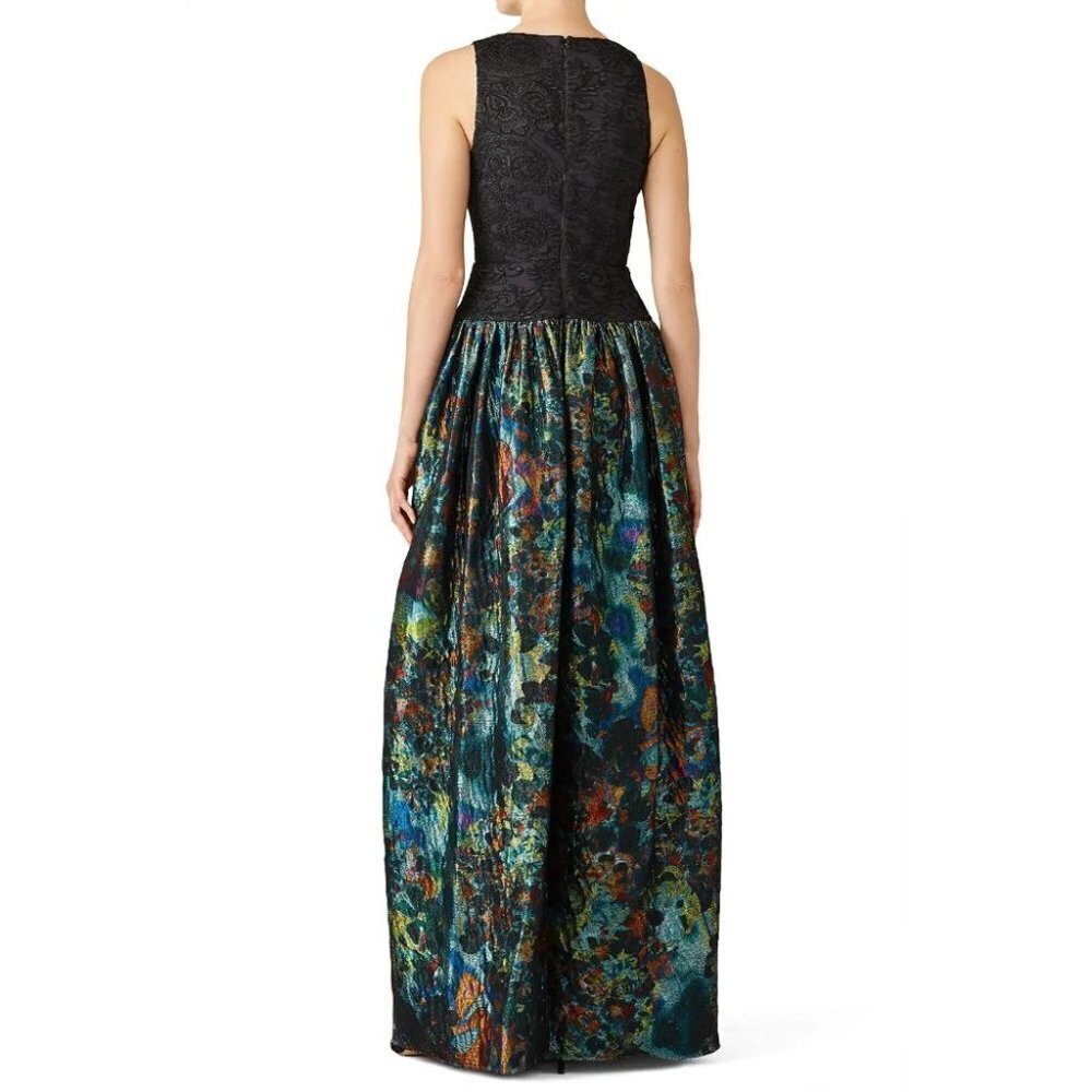 Monique Lhuillier Black Teal Metallic Formal Gown $795 - Picture 3 of 11